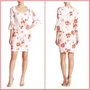 Donna Morgan Floral Ruffle Cuff Sheath Dress EUC